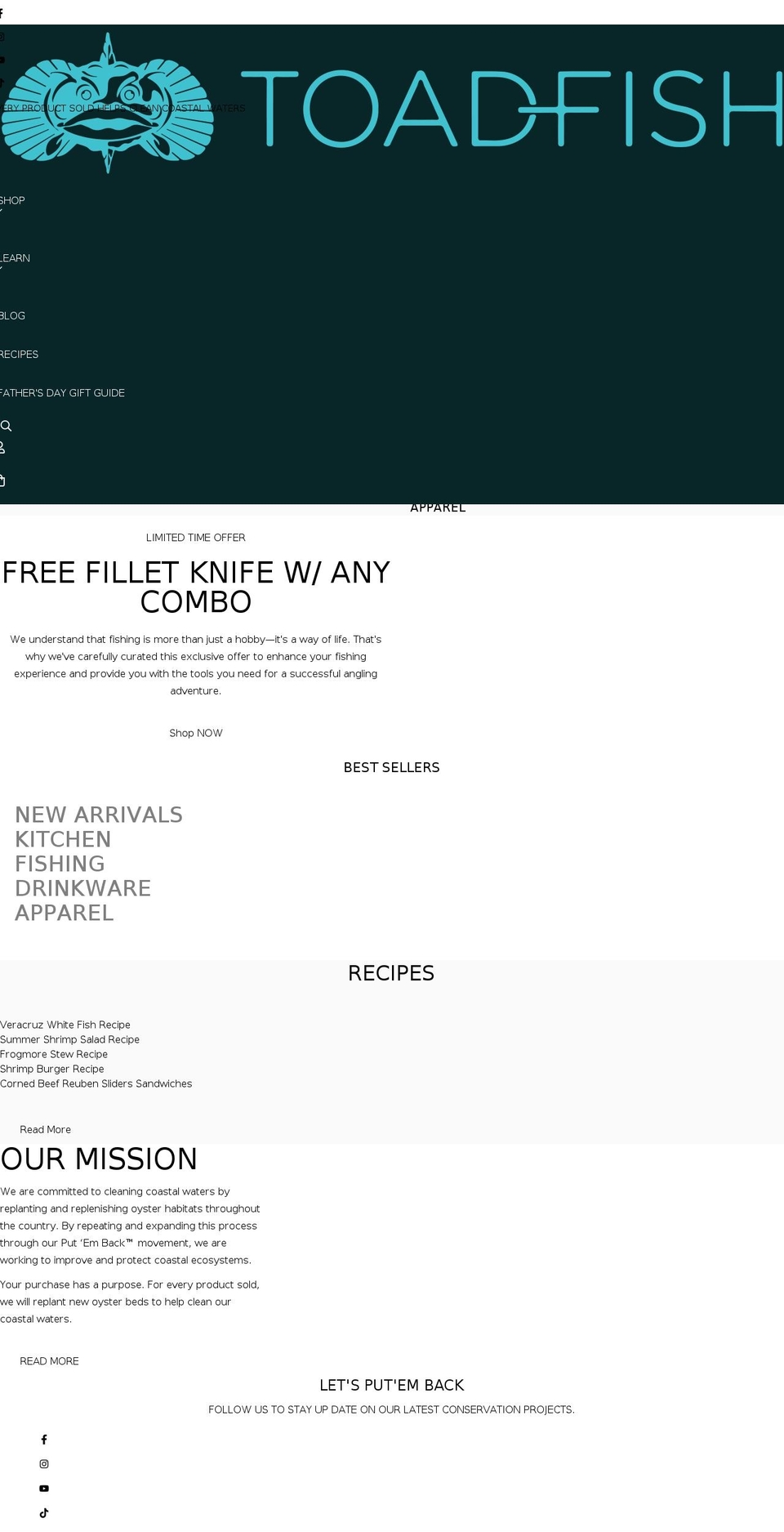 toadfish.com shopify website screenshot