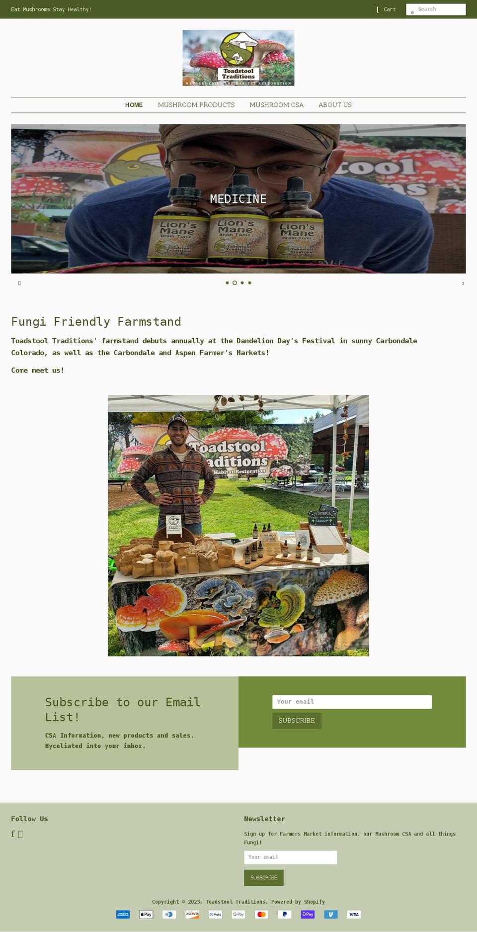 toadstooltraditions.com — Shopify storefront screenshot