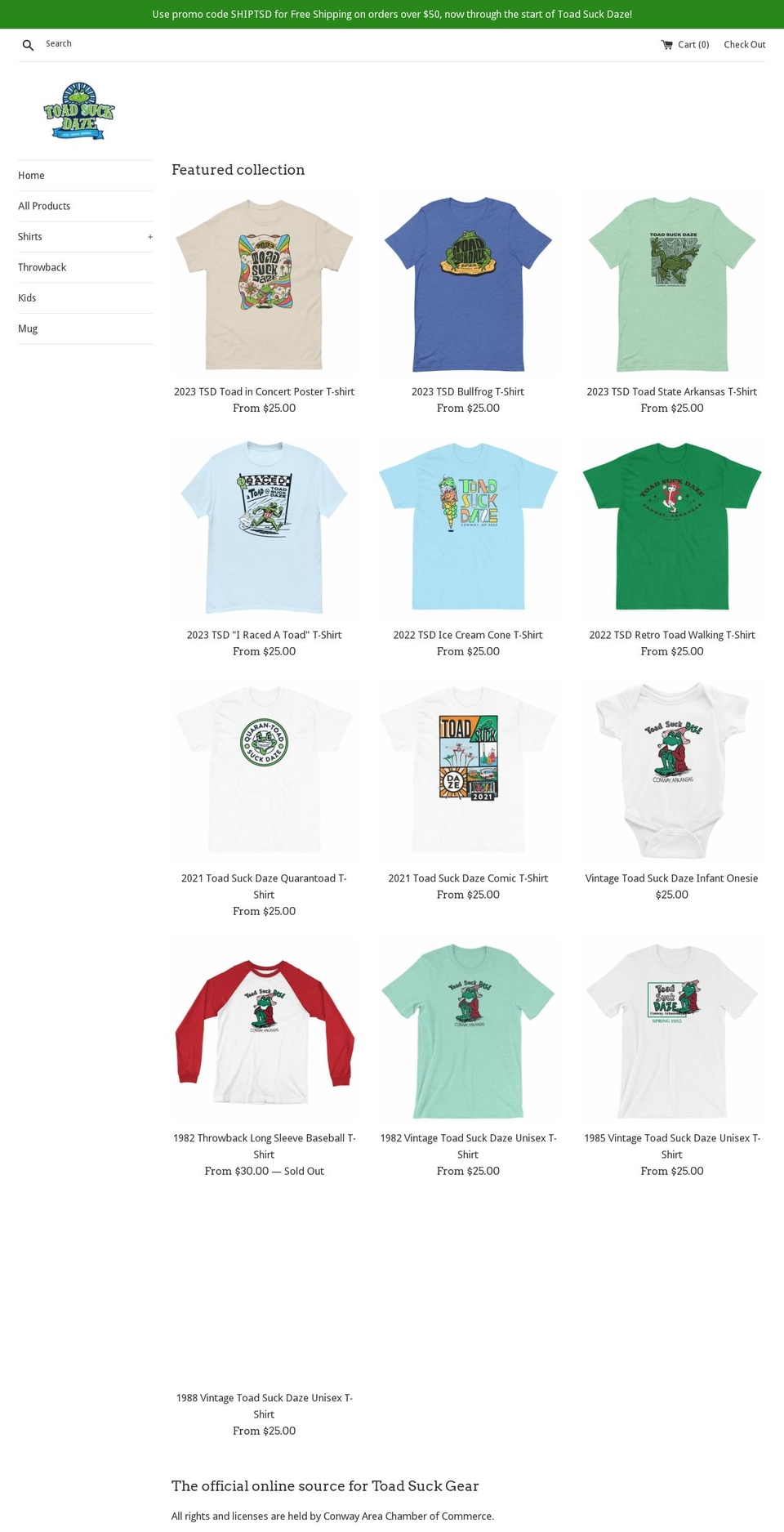 toadsuckstore.com shopify website screenshot