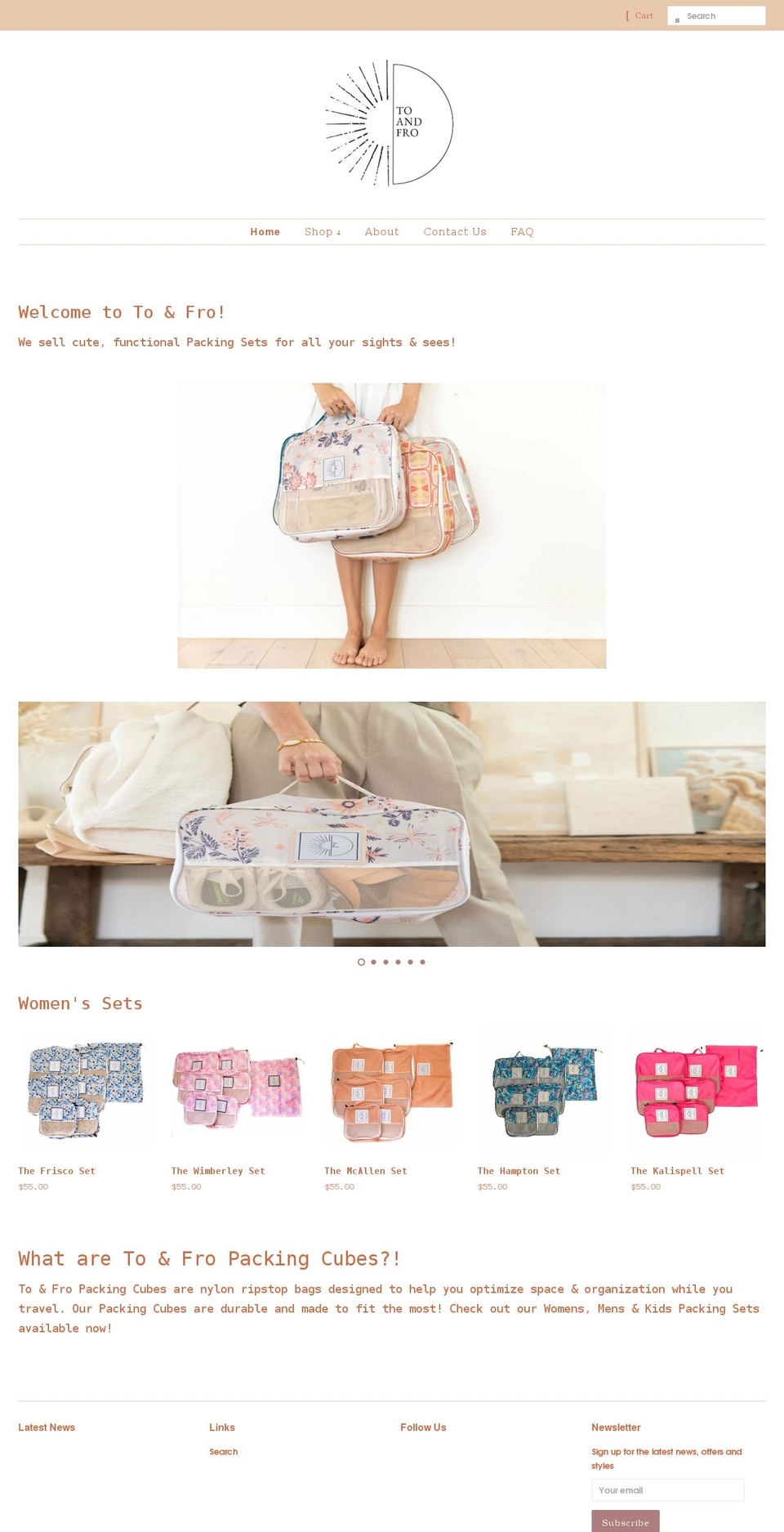 toandfrobags.com shopify website screenshot