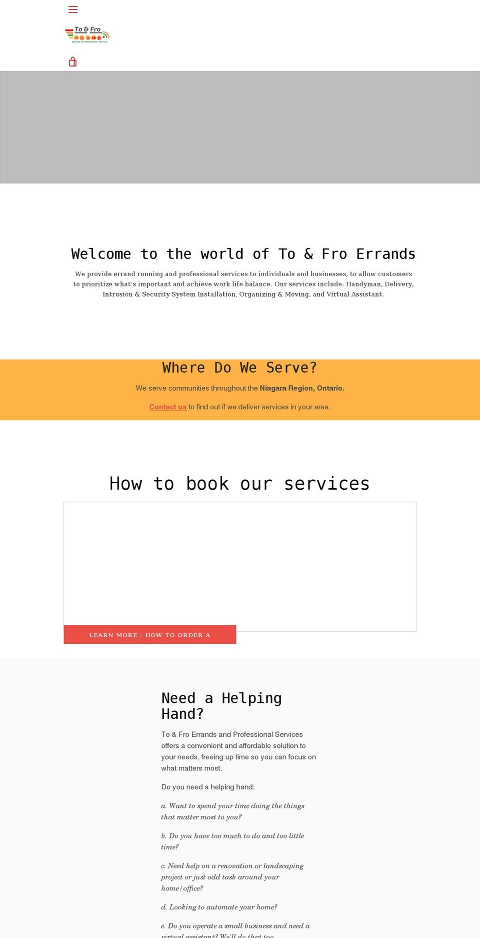toandfroerrands.com shopify website screenshot