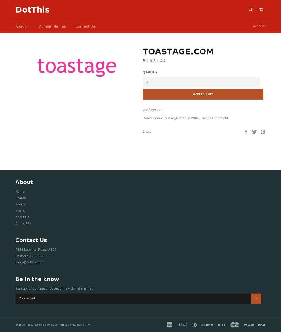 toastage.com shopify website screenshot