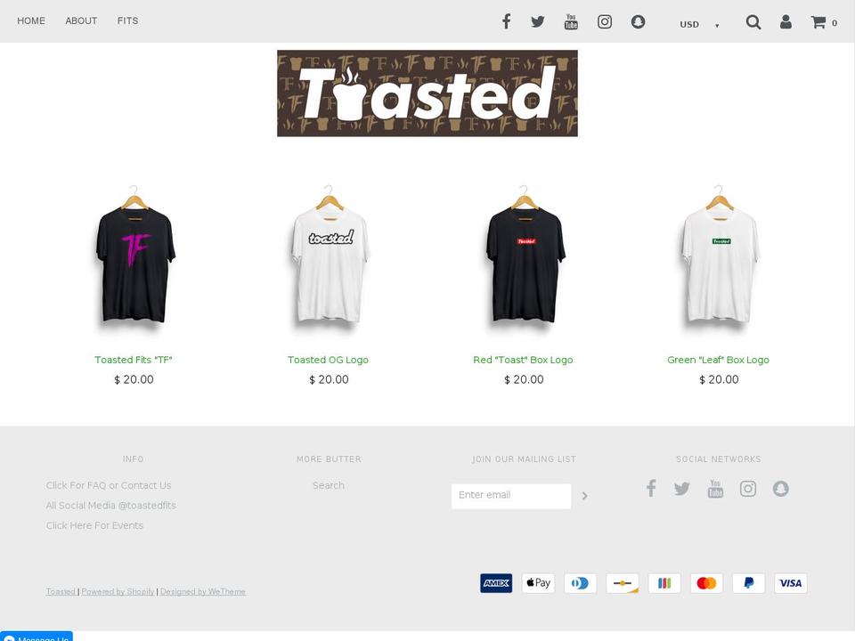 toastedfits.com shopify website screenshot
