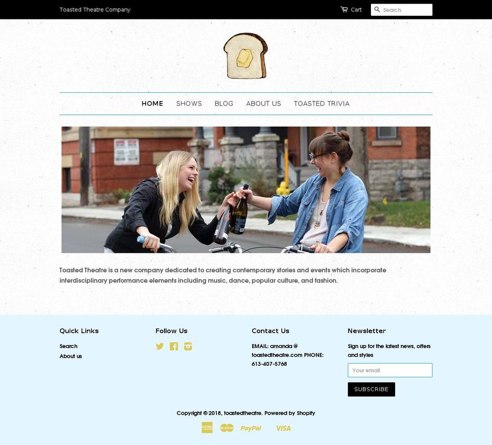 toastedtheatre.com — Shopify storefront screenshot