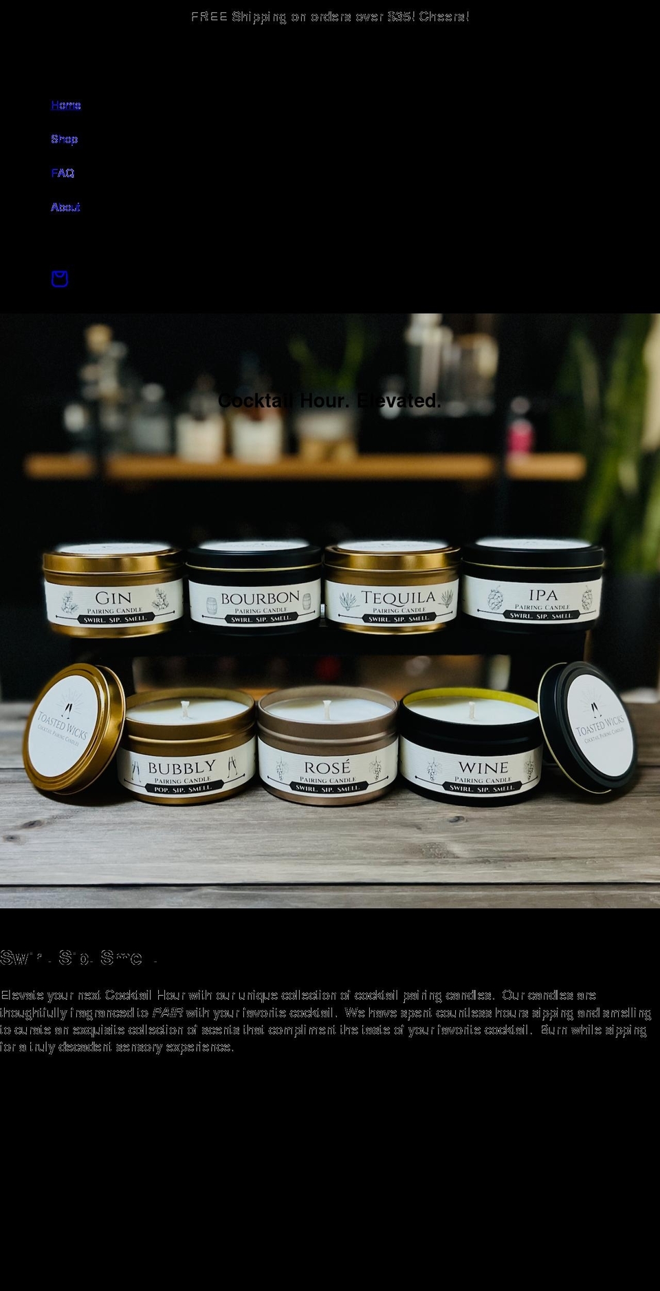 toastedwicks.com shopify website screenshot