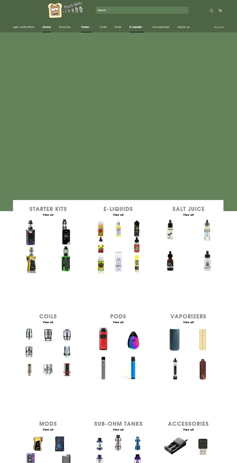 toastyvapes.com — Shopify storefront screenshot