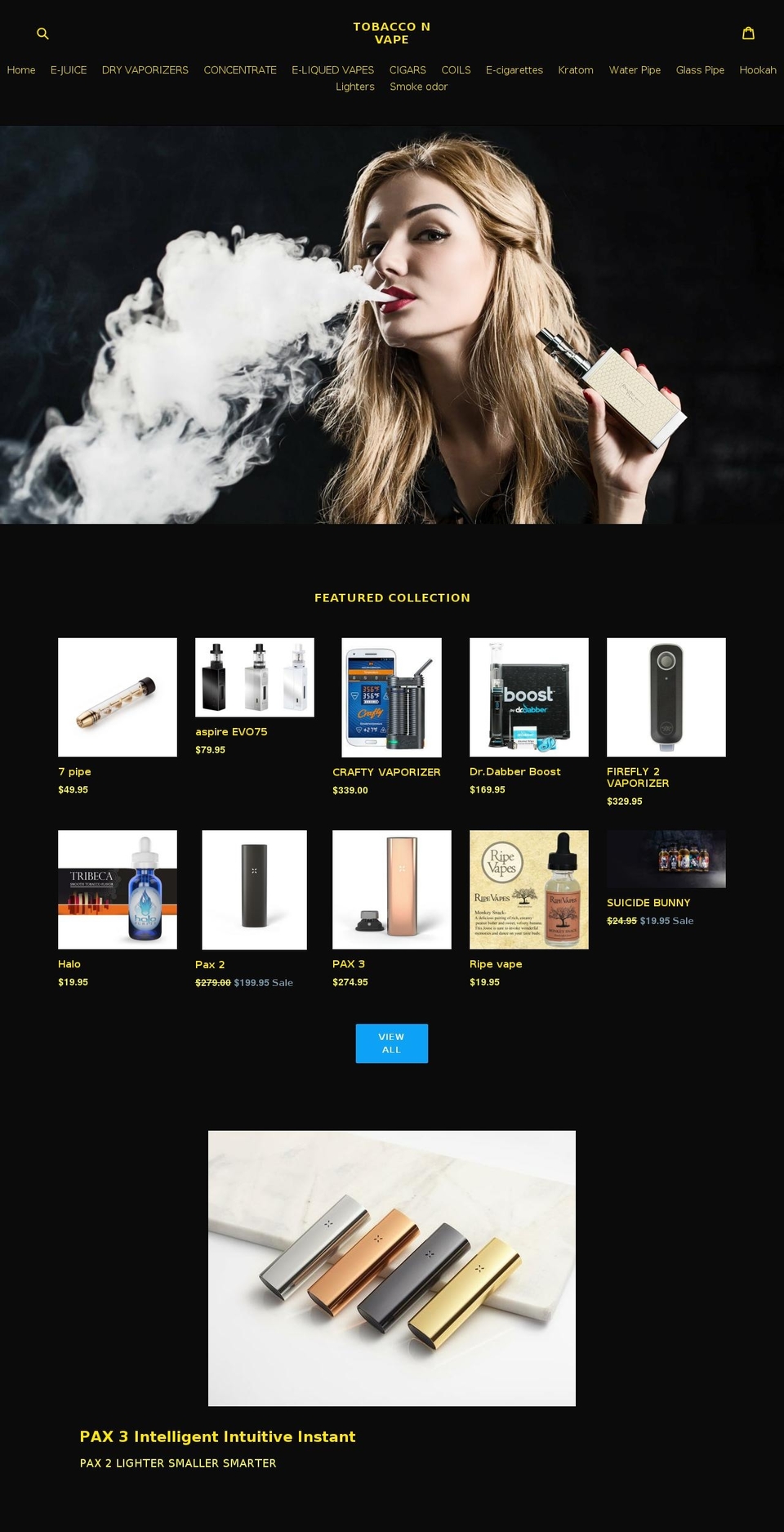 tobaccoandvape.com shopify website screenshot