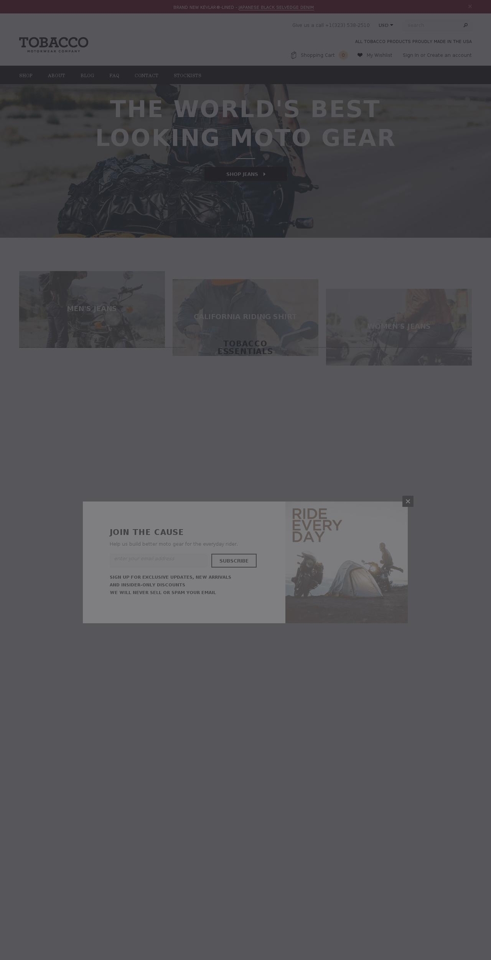 tobaccodenim.com shopify website screenshot