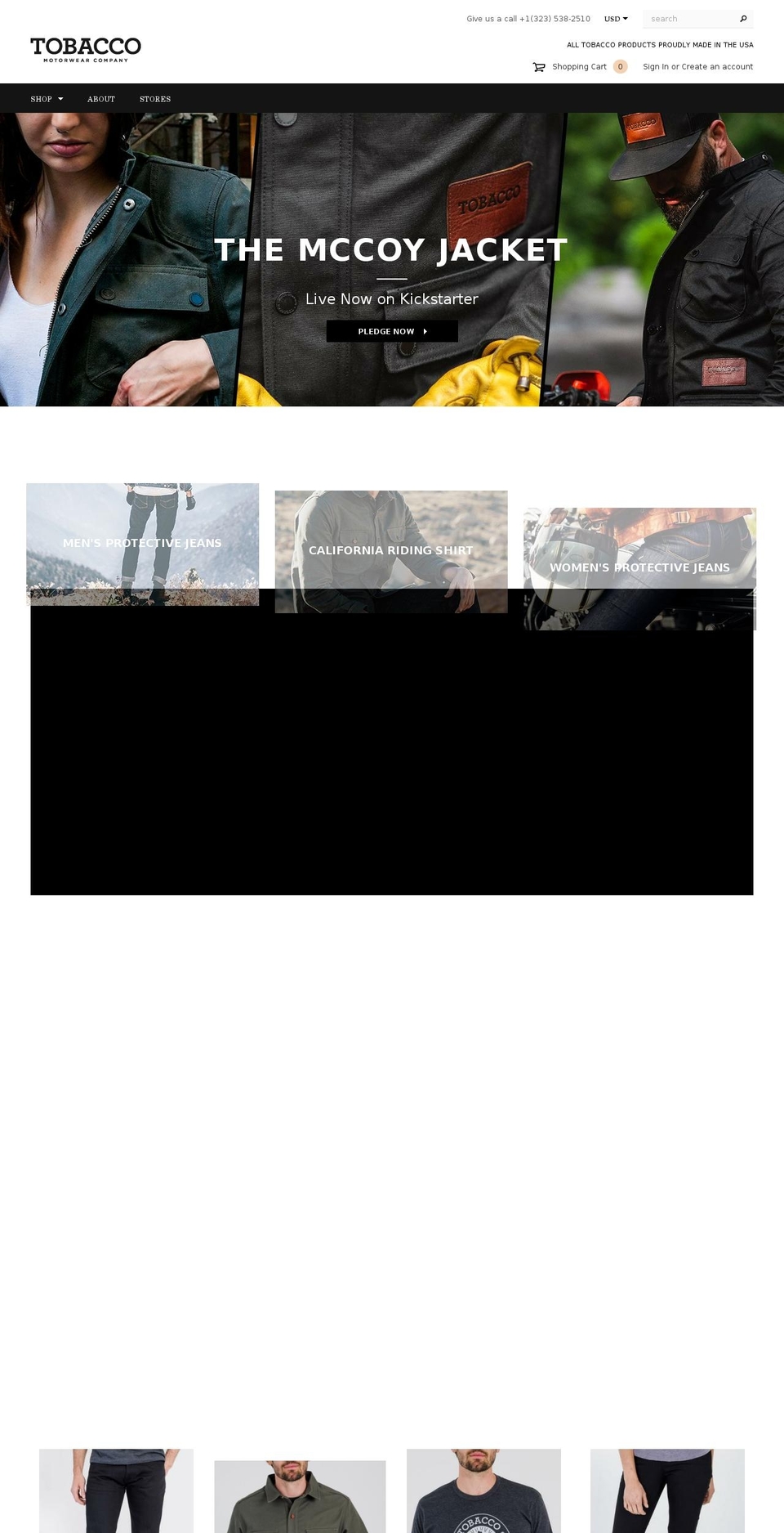 tobaccomotorwear.com shopify website screenshot