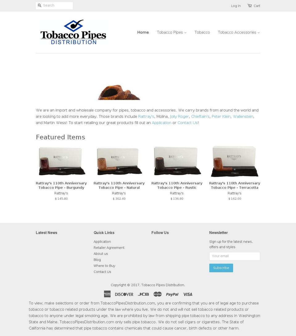 tobaccopipesdistribution.com shopify website screenshot