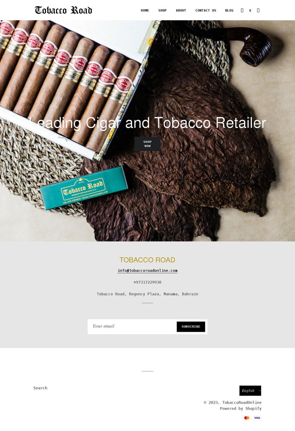 tobaccoroadonline.com shopify website screenshot