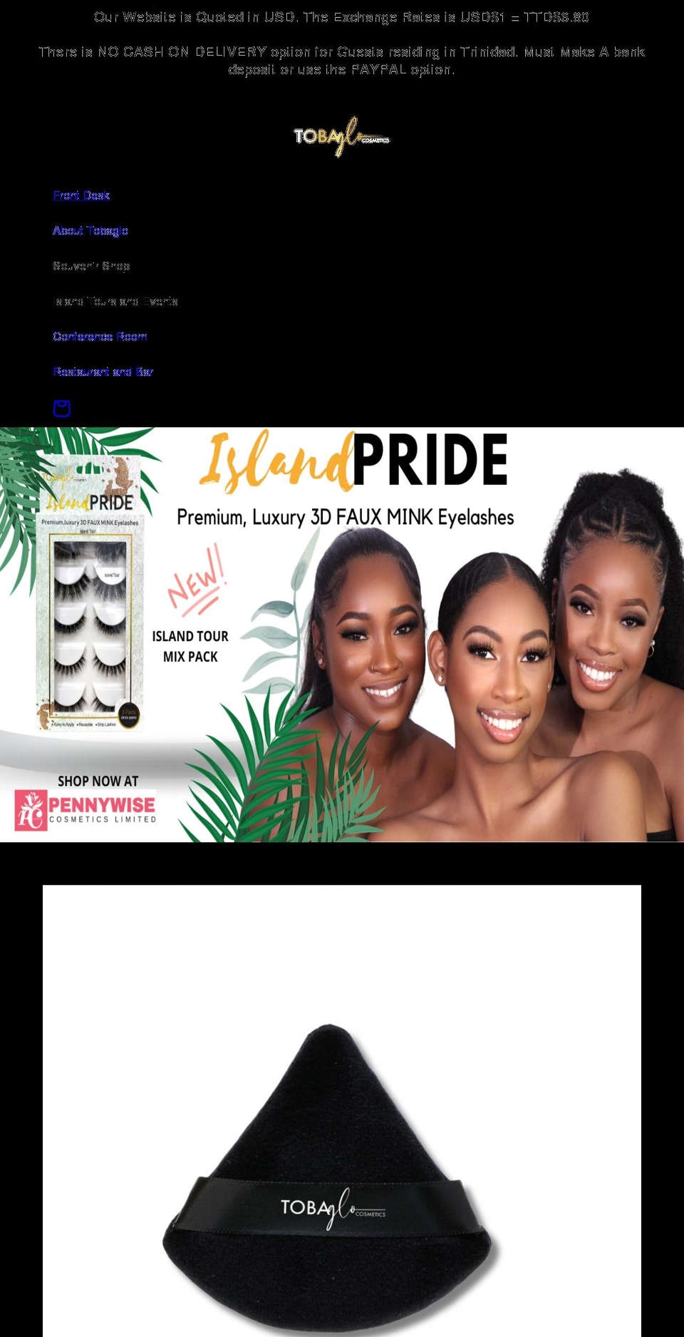 tobaglocosmetics.com shopify website screenshot