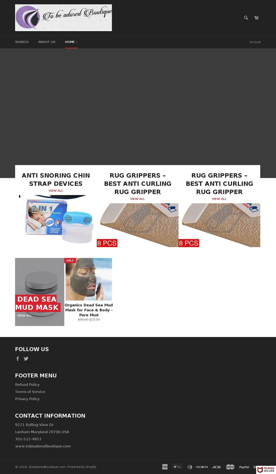 tobeadoredboutique.com — Shopify storefront screenshot