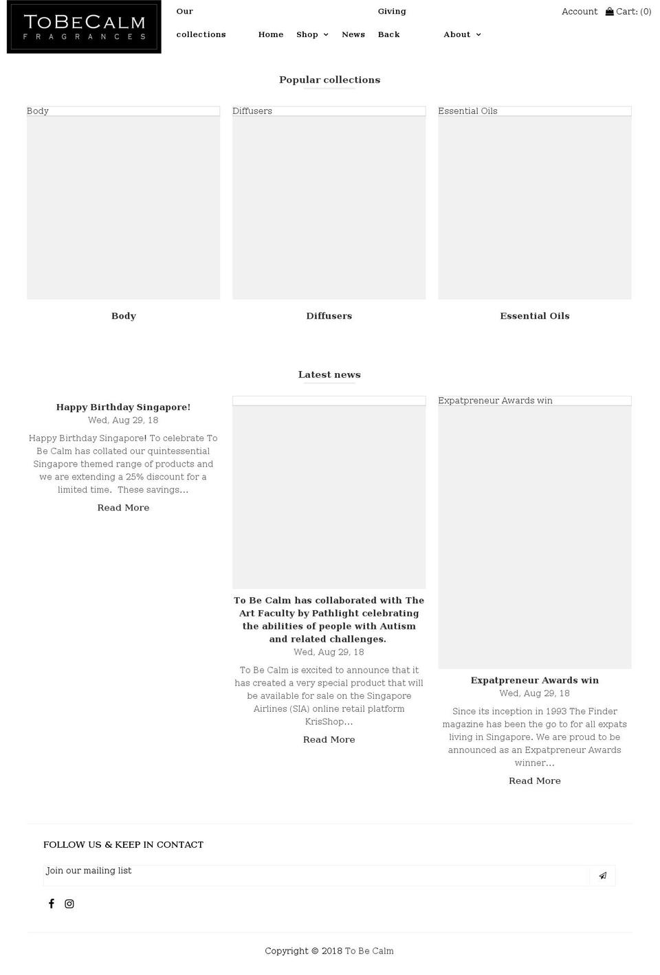 tobecalmonline.com — Shopify storefront screenshot