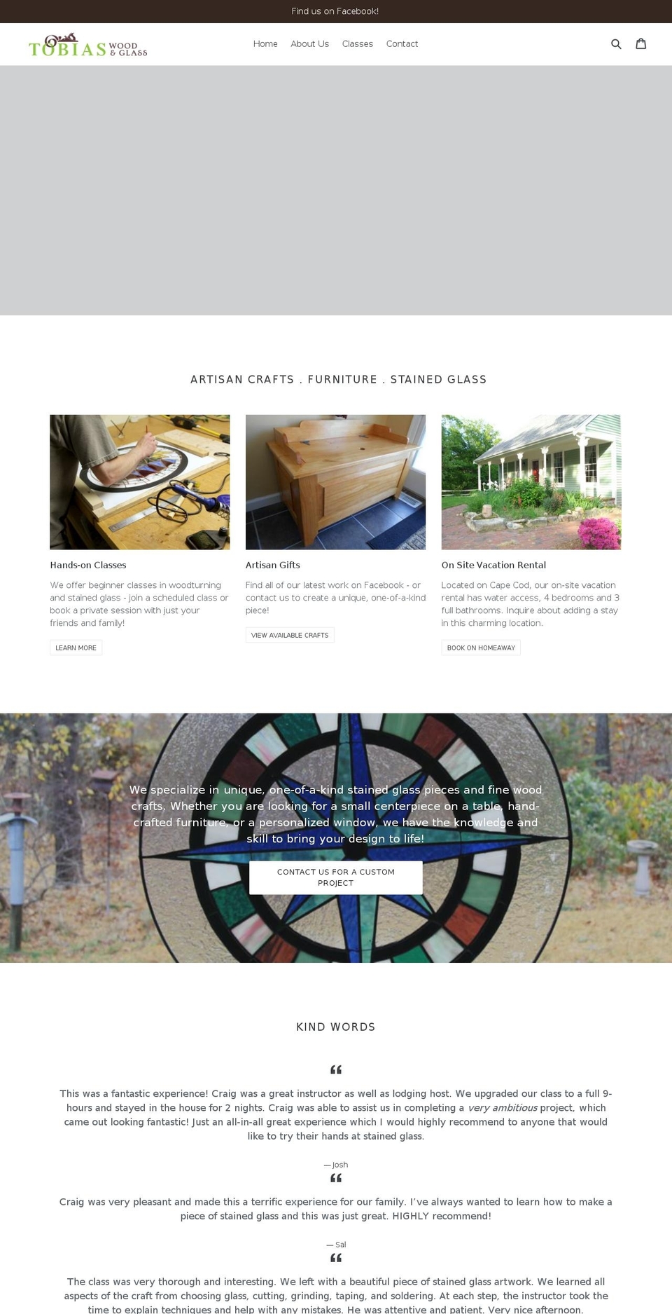 tobiaswoodandglass.com — Shopify storefront screenshot