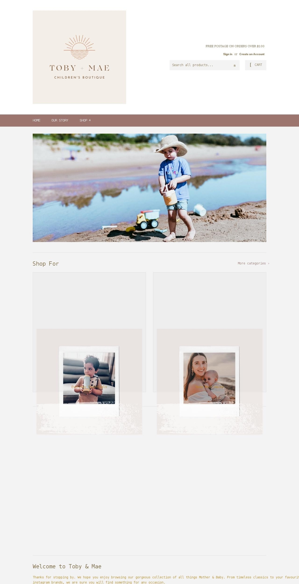 tobyandmae.com.au shopify website screenshot