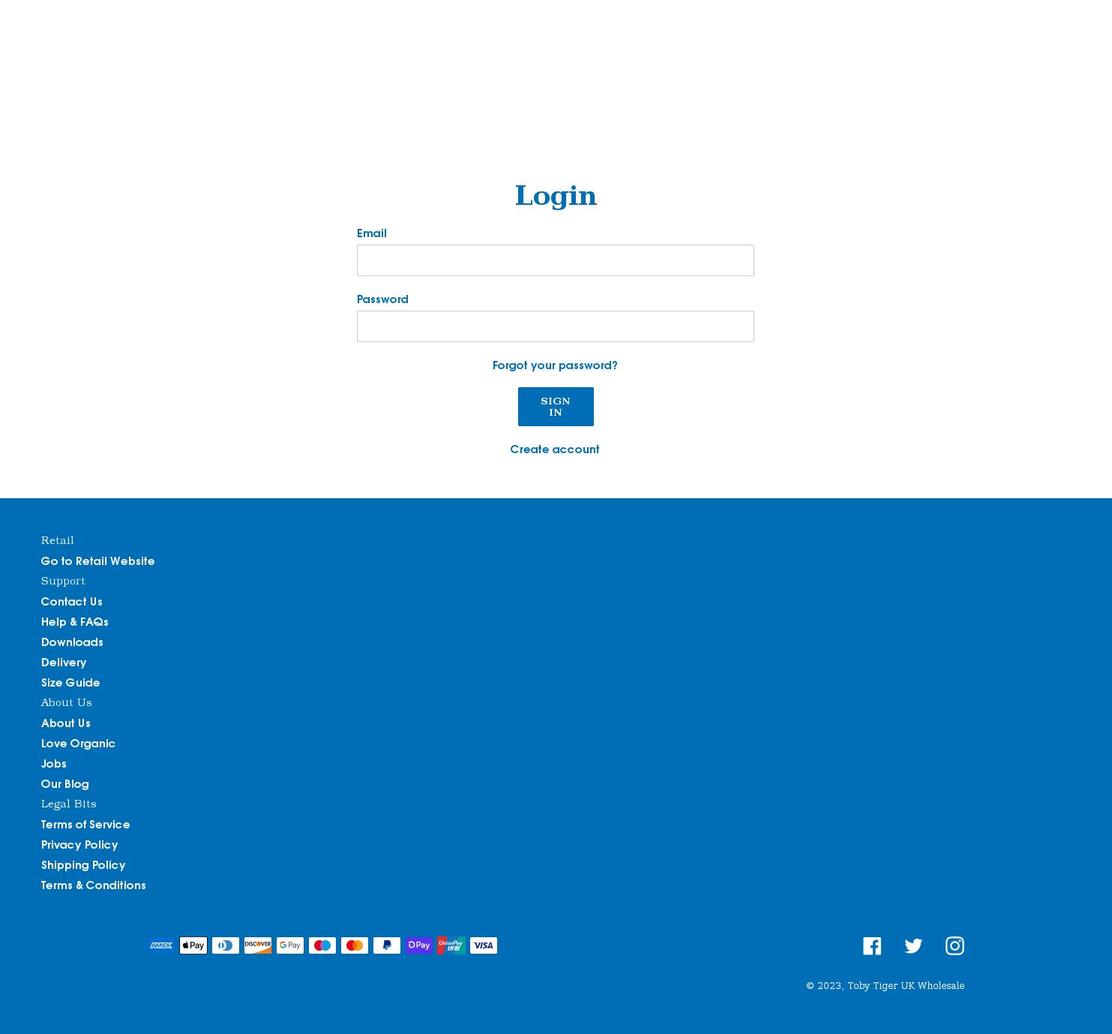 tobytigerb2b.com shopify website screenshot