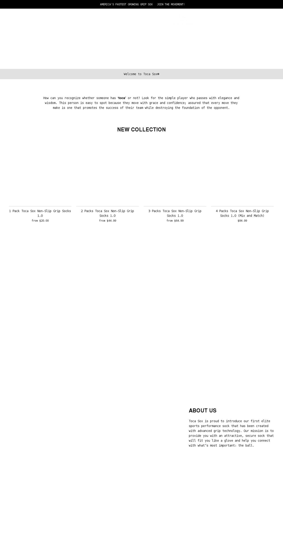 tocasox.com shopify website screenshot