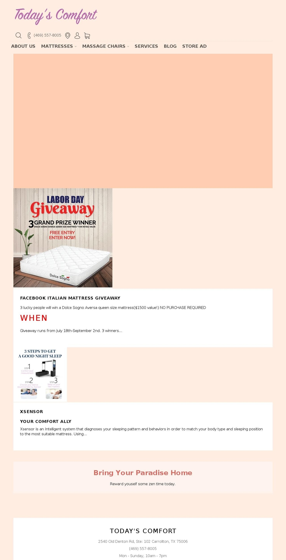 todayscomfort.com shopify website screenshot