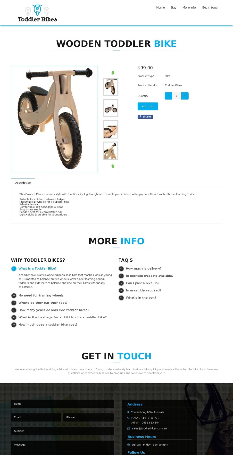 toddlerbikes.com.au shopify website screenshot