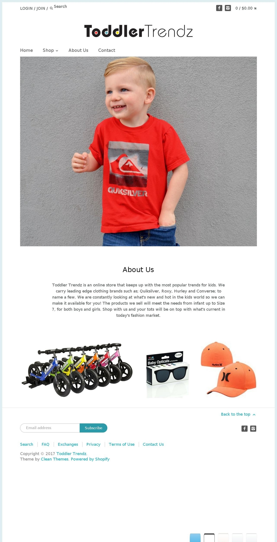 toddlertrendz.com shopify website screenshot