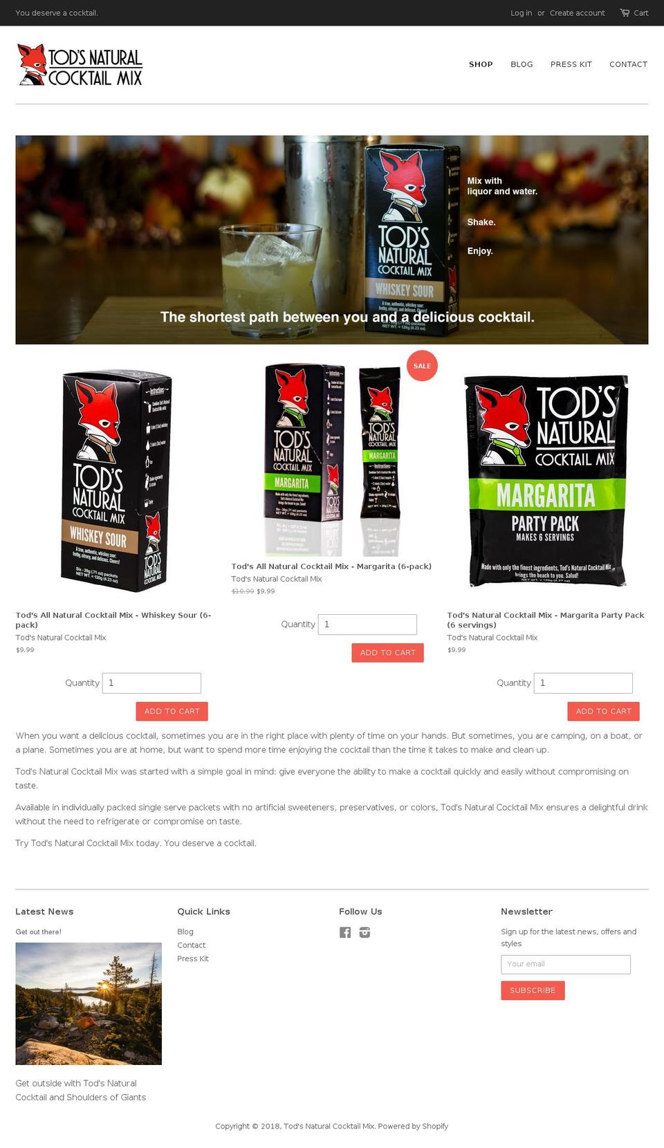 todsmix.com shopify website screenshot