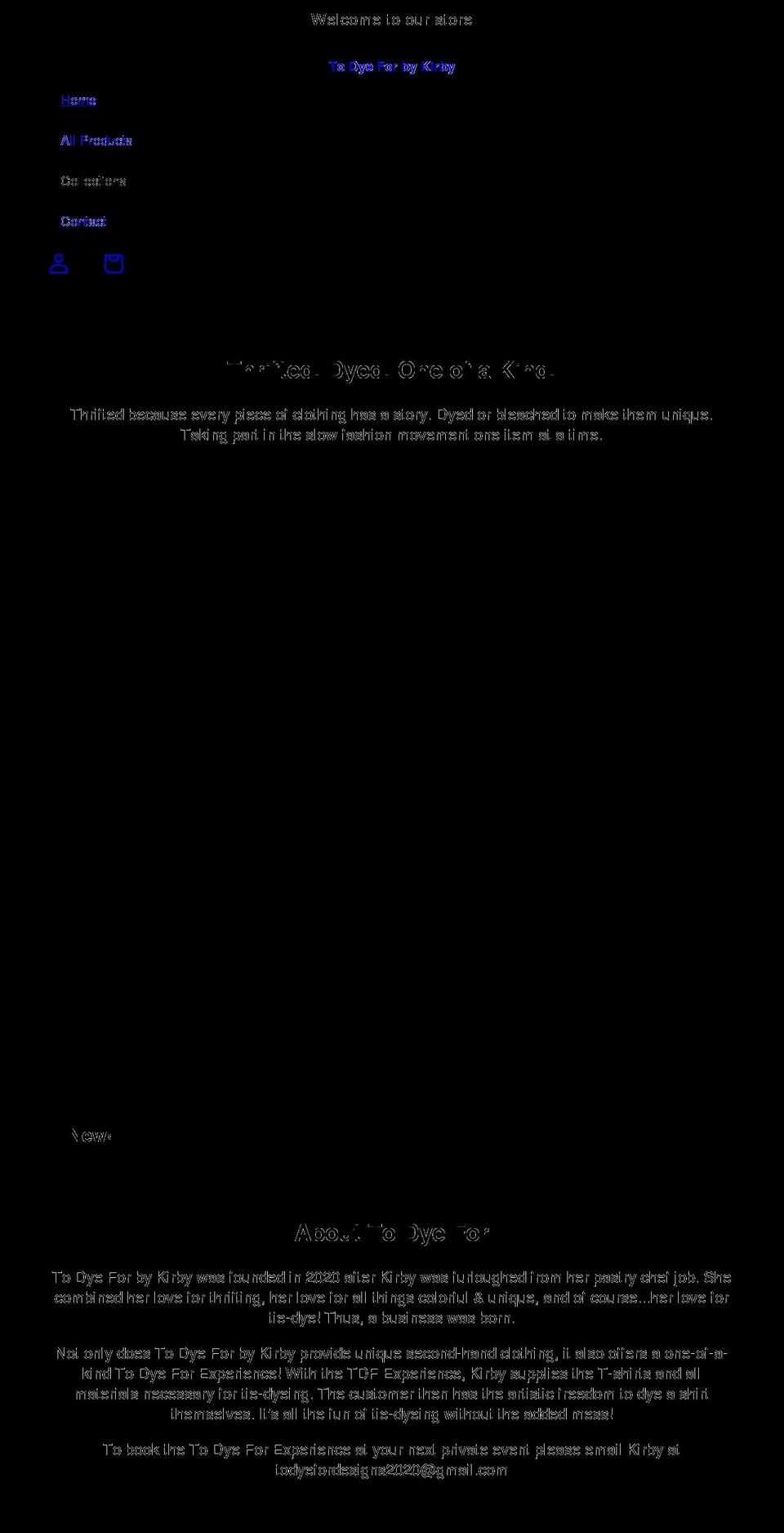 todyeforbykirby.com shopify website screenshot