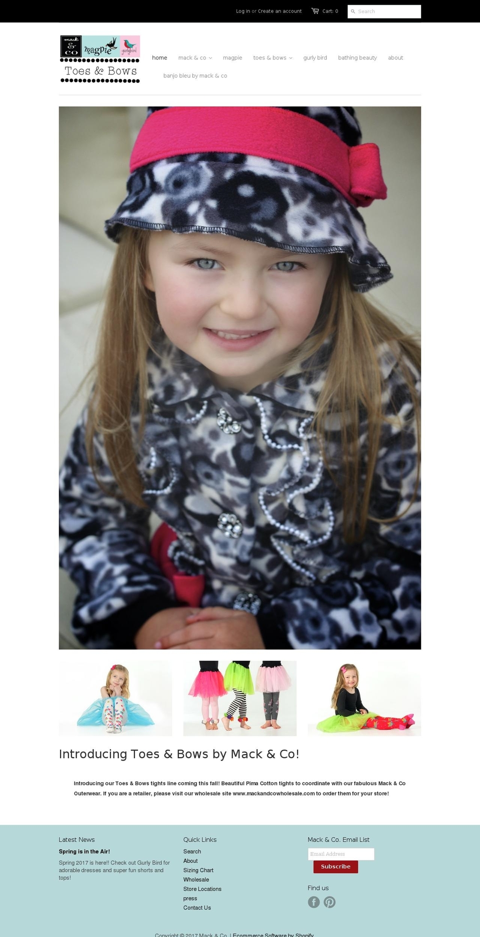 toesandbows.com shopify website screenshot