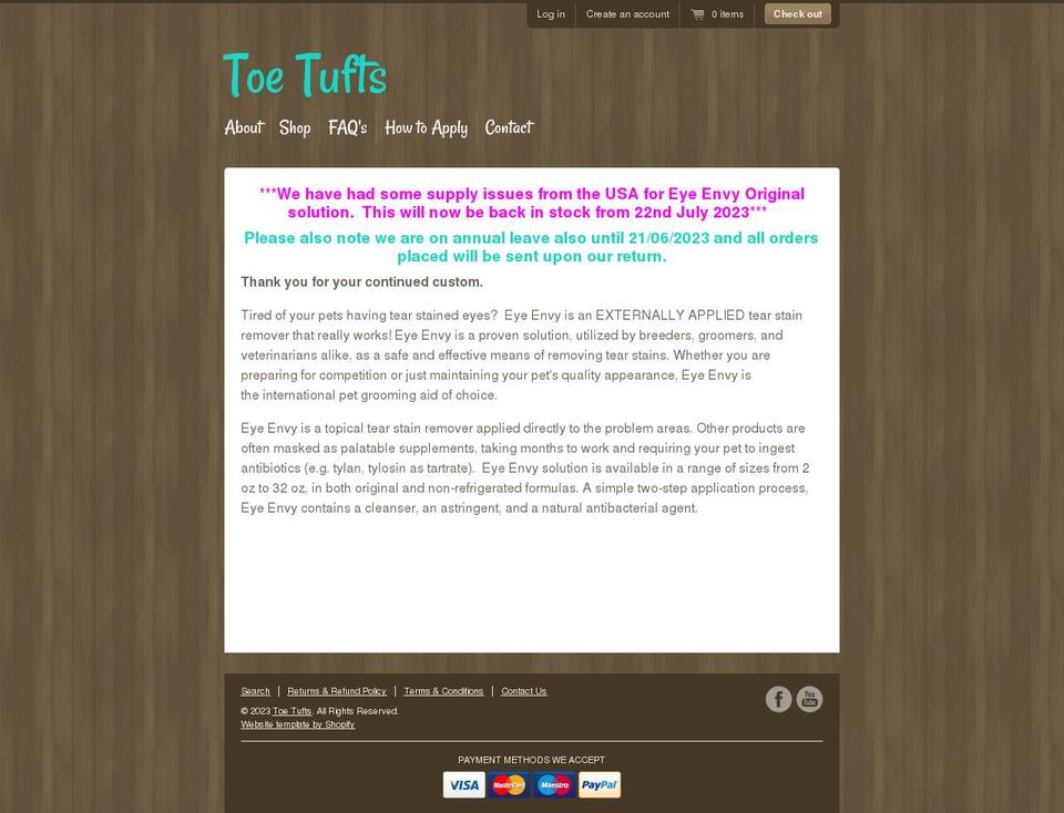 toetufts.co.uk shopify website screenshot