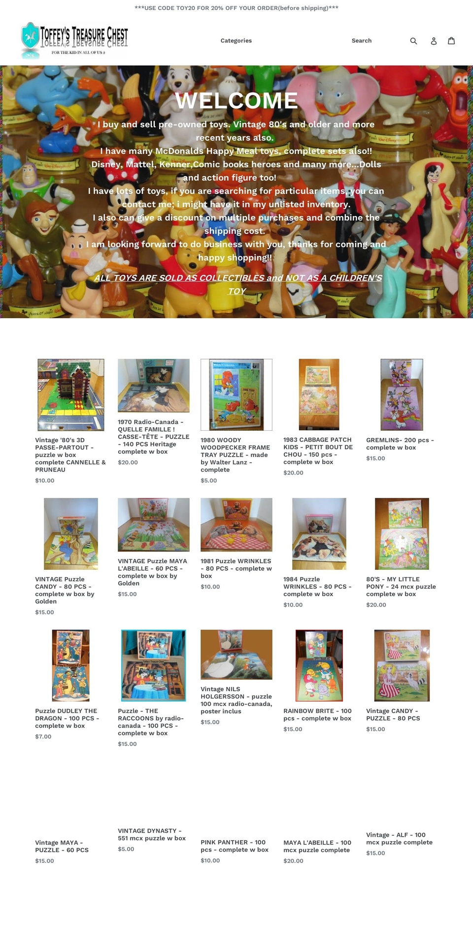 toffeytreasurechest.com — Shopify storefront screenshot