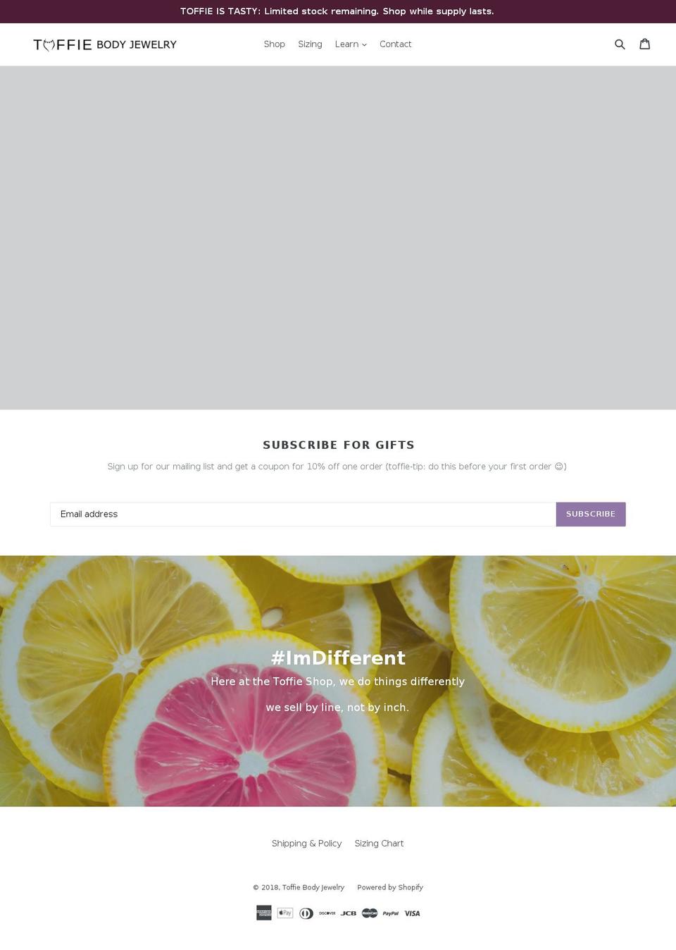 toffieshop.com shopify website screenshot