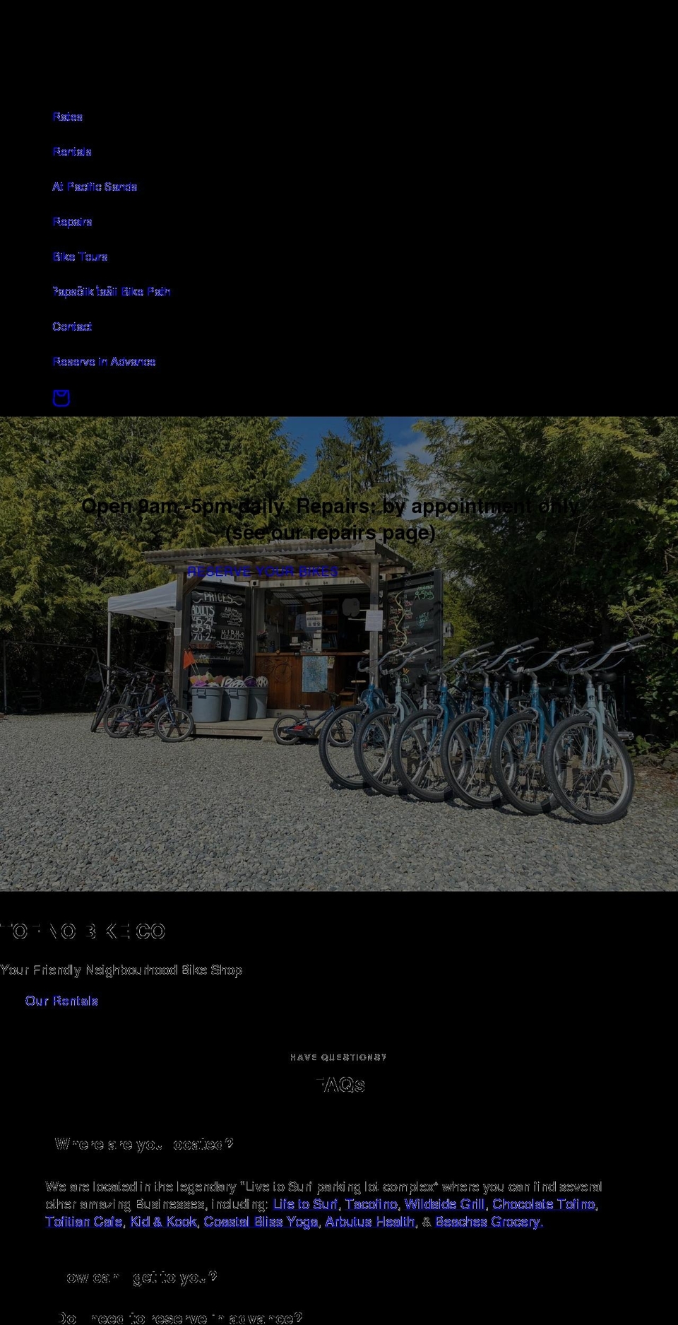 tofinobike.com shopify website screenshot