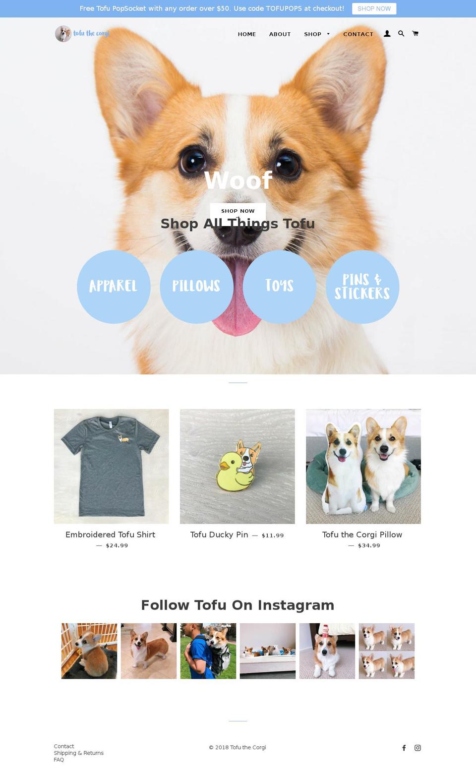 tofuthecorgi.com — Shopify storefront screenshot