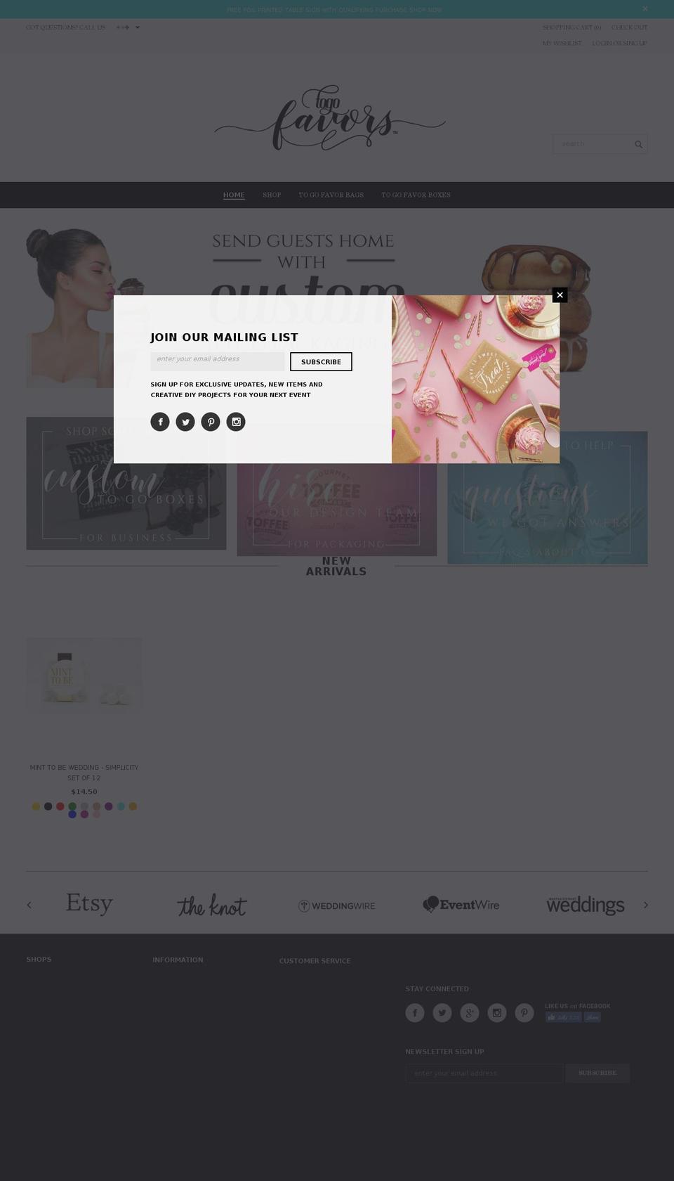 togofavors.com — Shopify storefront screenshot