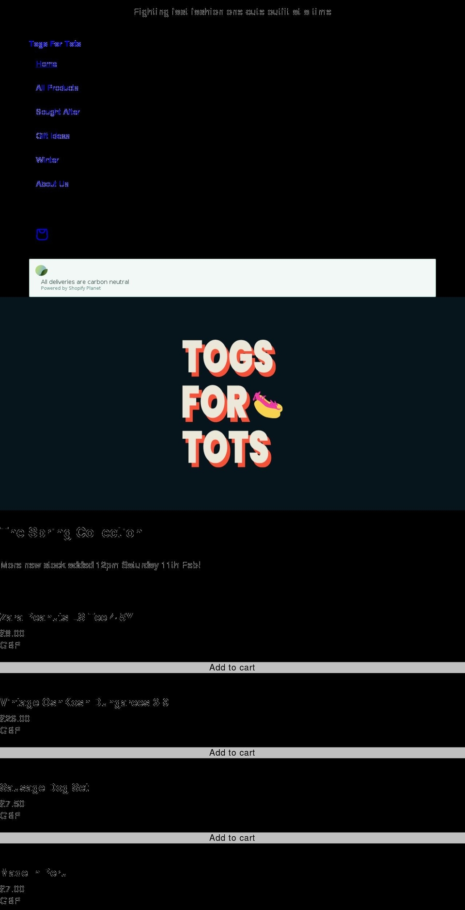 togsfortots.co.uk shopify website screenshot