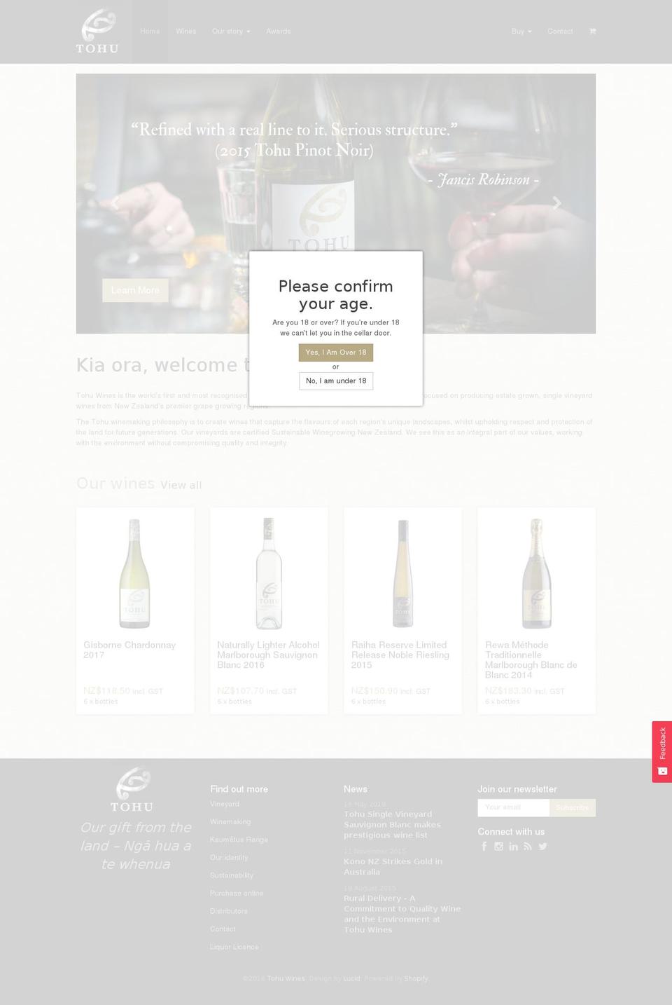 Bootstrapify - Mailchimp Form Changes Shopify theme site example tohuwines.co.nz