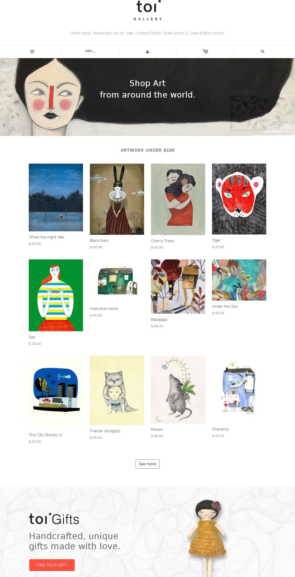 toiartgallery.com shopify website screenshot