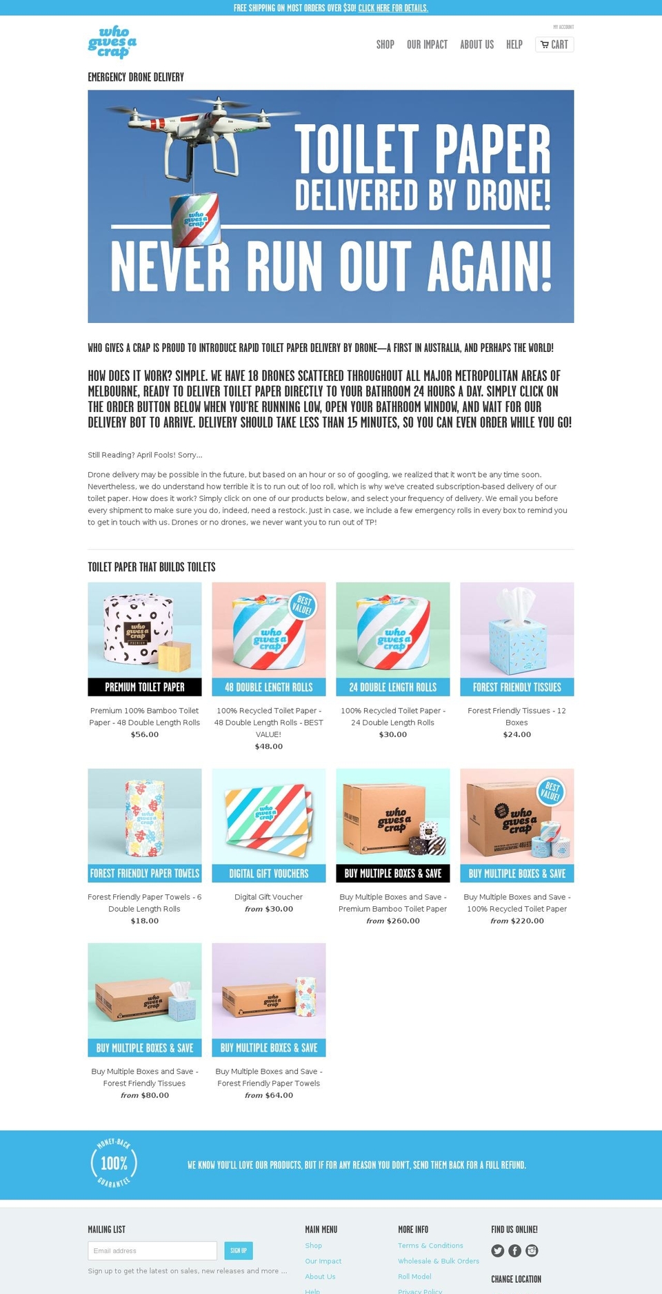 AU Production Shopify theme site example toiletpaperdrones.com