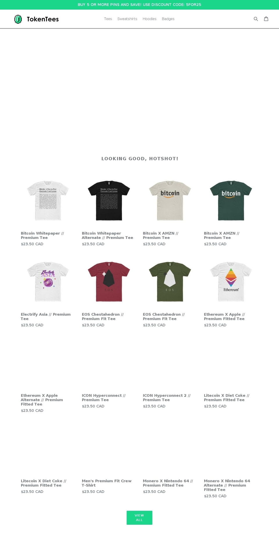 tokentees.com — Shopify storefront screenshot