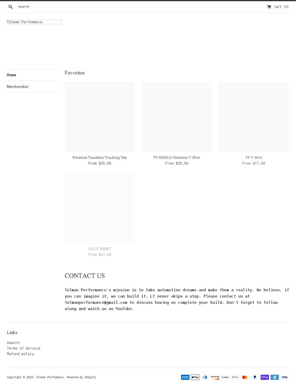 tolmanperformance.com shopify website screenshot