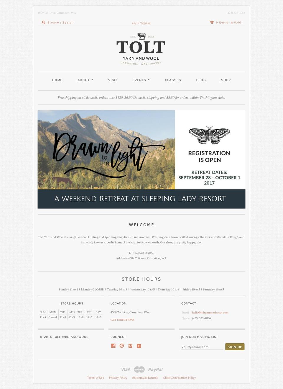 toltyarnandwool.com shopify website screenshot