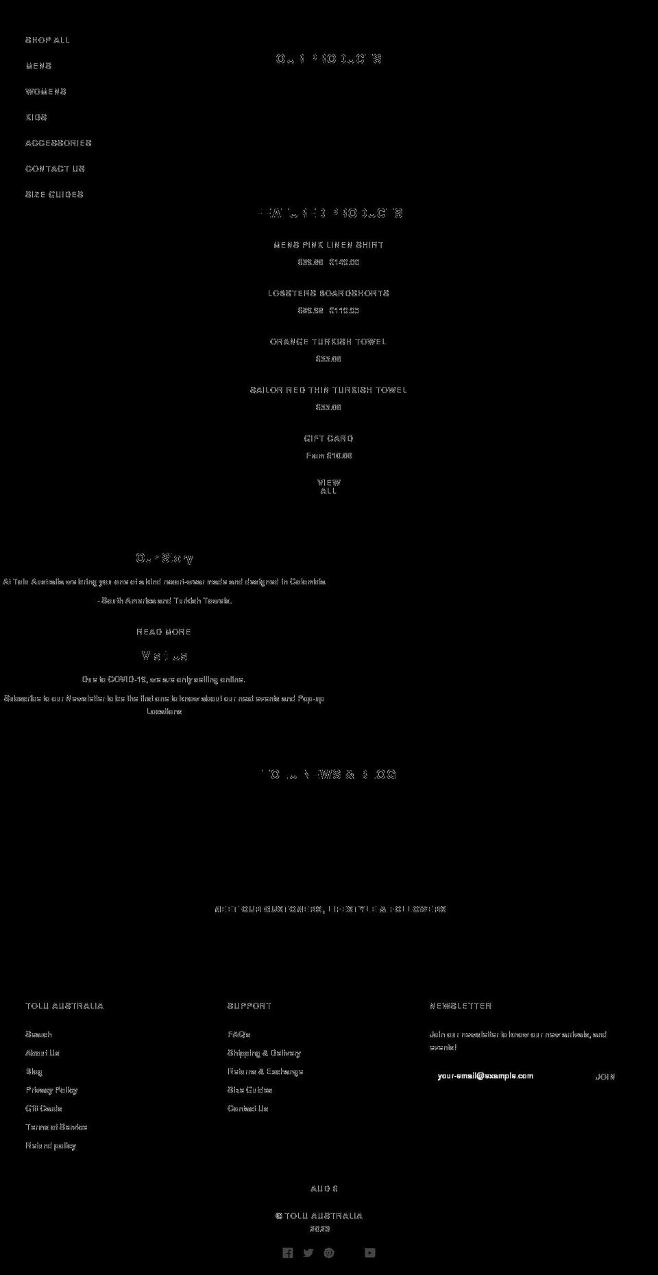 tolu.com.au shopify website screenshot