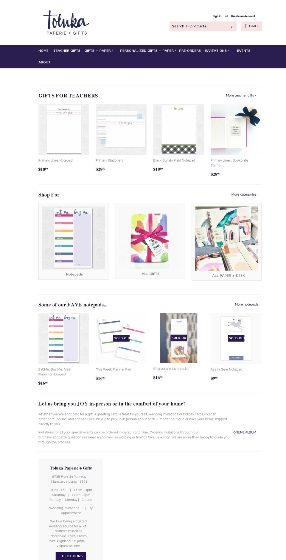 tolukapaperie.com shopify website screenshot