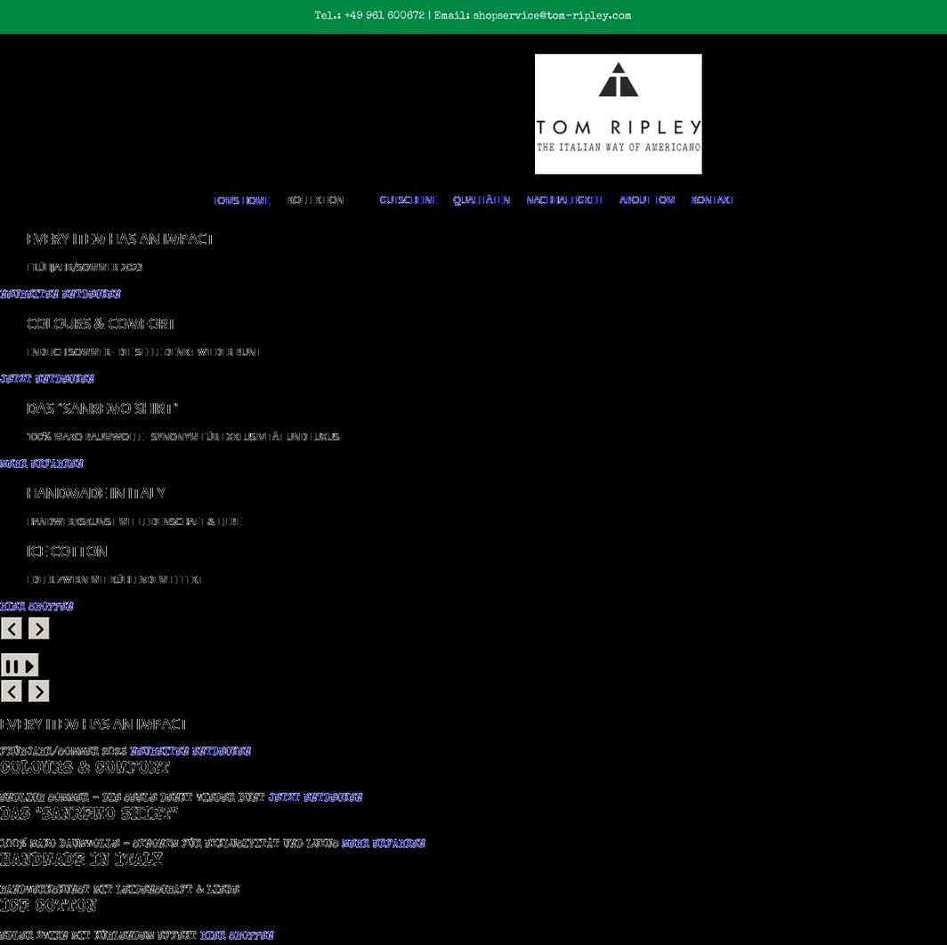 tom-ripley.com shopify website screenshot