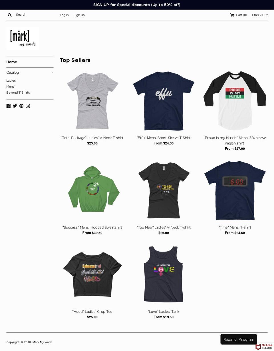 tomarkmywords.com — Shopify storefront screenshot