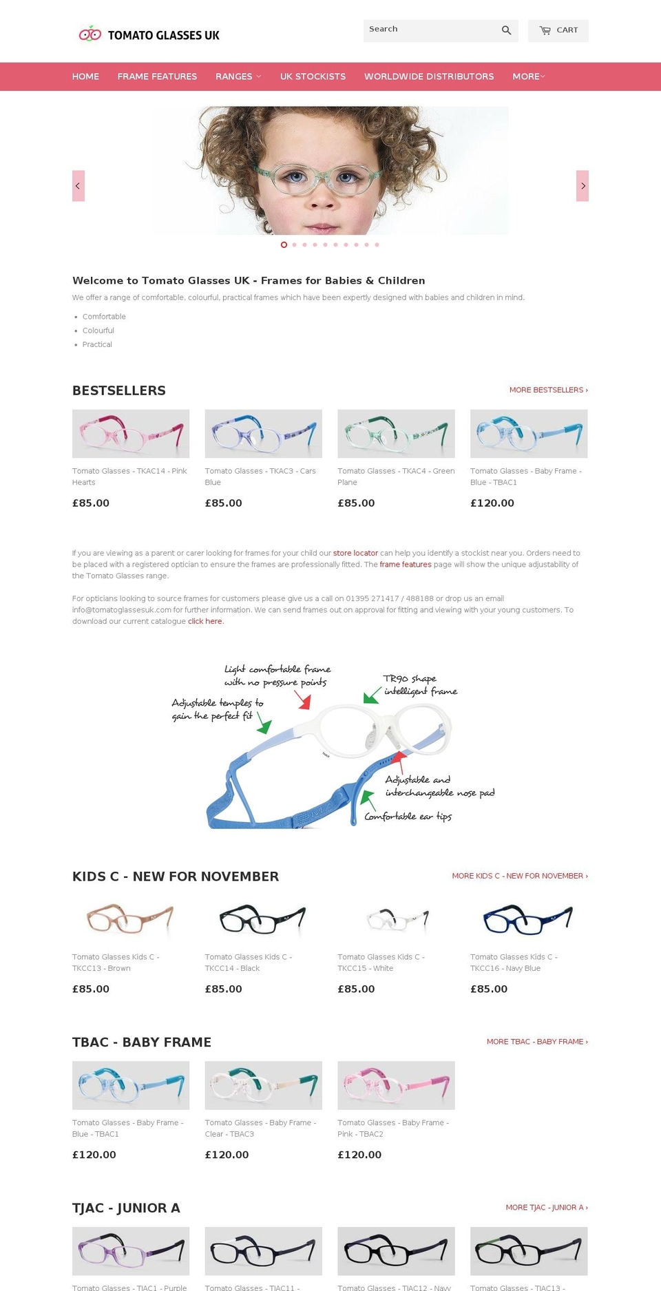 tomatoglassesuk.com shopify website screenshot