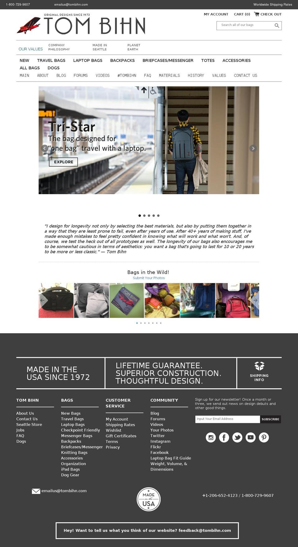 tombihn.com shopify website screenshot