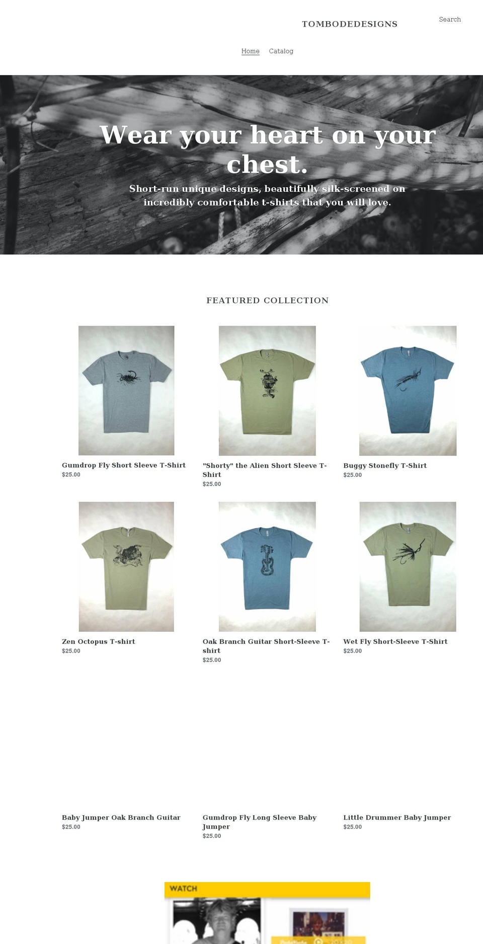 tombodedesigns.com shopify website screenshot