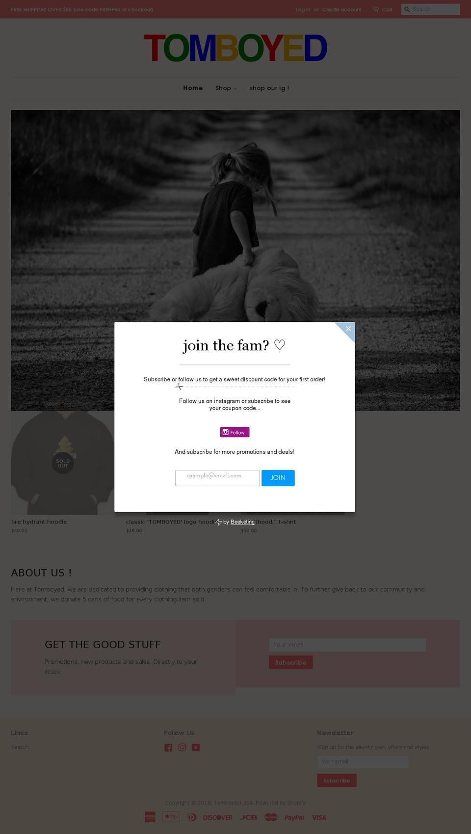 tomboyed.com shopify website screenshot