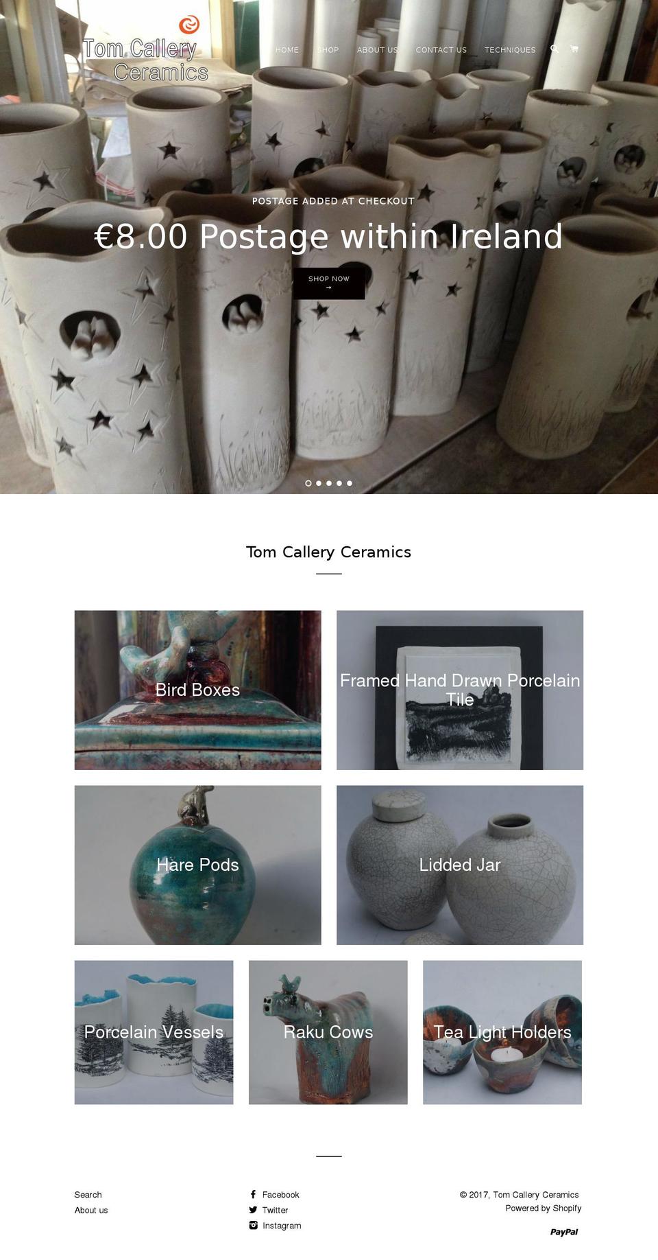 tomcalleryceramics.ie shopify website screenshot